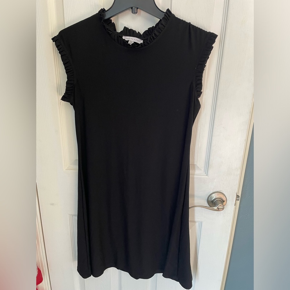 Black Sleeveless Dress with Ruffle Trim